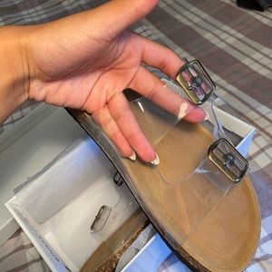 Clear Double Strap Gold Sandals/ Slides